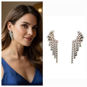 Vintage Butterfly Angel Wings Graduated Rhinestone Clip On Earrings